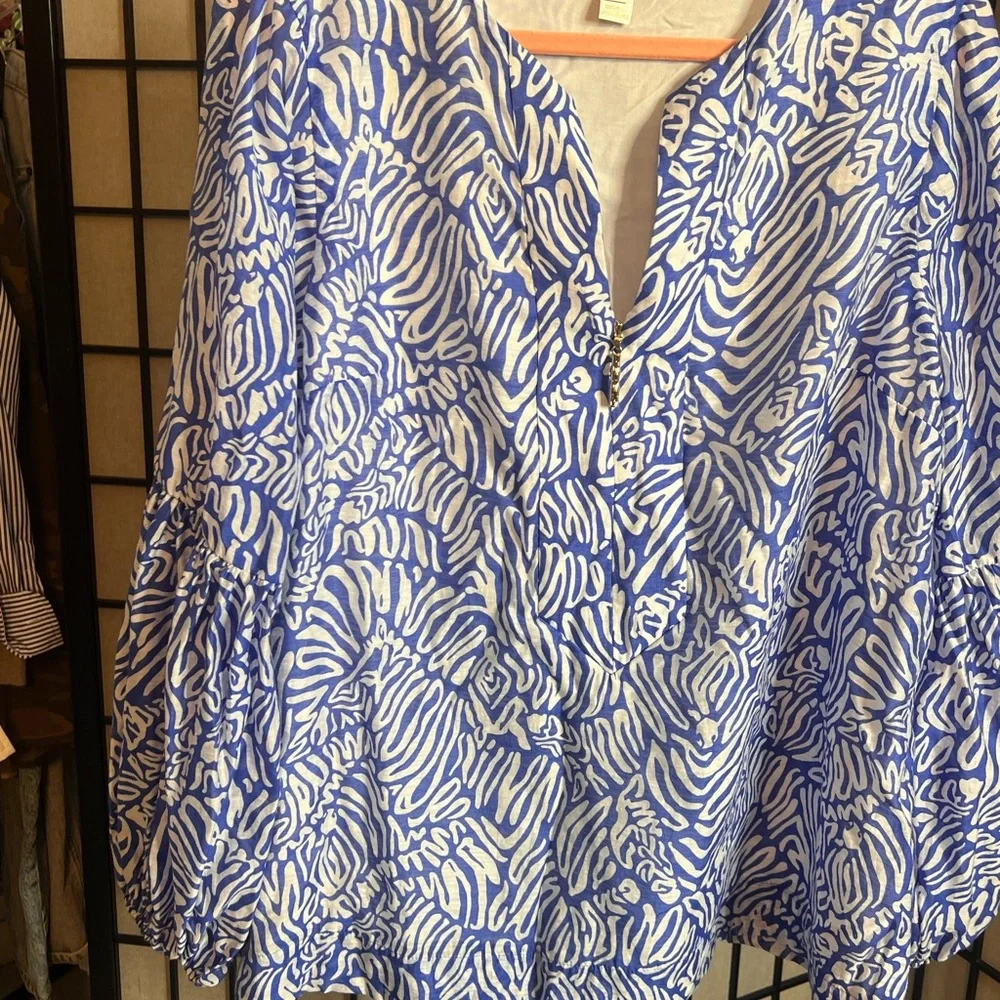 Lilly Pulitzer LAURELIE top MARTINIQUE BLUE white sz 16 - Picture 2 of 5
